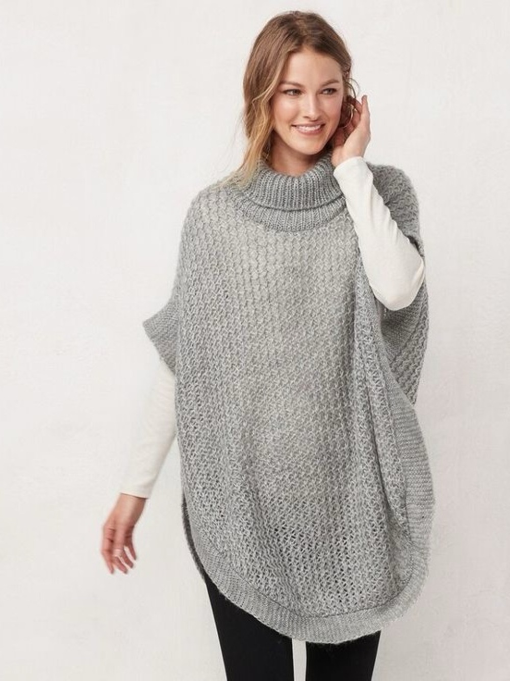 Lauren Conrad Cowl Turtleneck Shortsleeve Chunky Knit Pullover Sweater Poncho